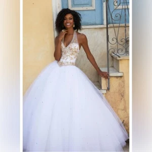 MORILEE PROM & SWEET 16 DRESS STYLE :42081 in color WHITE/GOLD - Picture 1 of 4