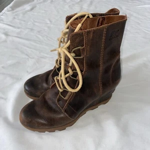 SOREL JOAN OF ARCTIC WEDGE Botas de Cuero con Cordones Marrón Impermeables Para Mujer 9.5 - Imagen 1 de 10