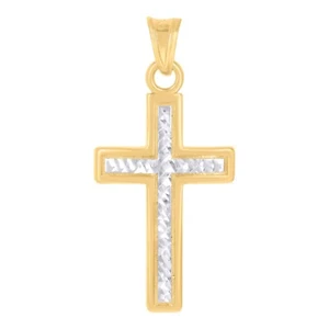 Real 10kt Two Tone Gold Mens Womens Cross Religious Charm Pendant Small Tiny - Picture 1 of 1