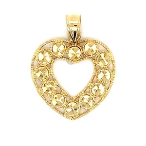 BEVERLY HILLS GOLD 14KT YELLOW GOLD DIAMOND CUT HEART PENDANT 1.9 GRAMS - Picture 1 of 4