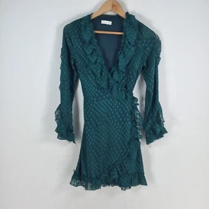 Kookai womens wrap dress size 34 aus 6 dark green long sleeve mini 059845 - Picture 1 of 10