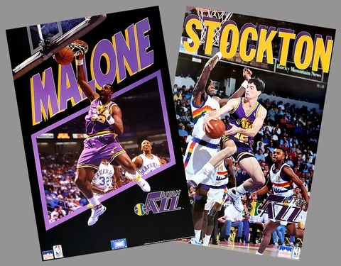 JOHN STOCKTON and KARL MALONE Utah Jazz Vintage 1992-93 2-POSTER Combo Set Cover