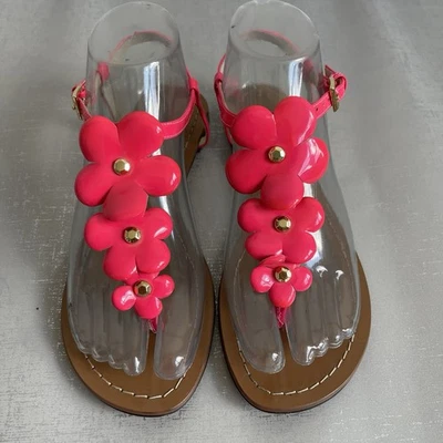 Sandálias tanga lisa Kate Spade feminina floral couro envernizado 6 M rosa quente - Imagem 1 de 4