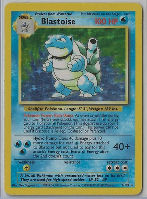 POKEMON BASE SET BLASTOISE HOLO 2/102 MODERATELY PLAYED - Image 1 of 2