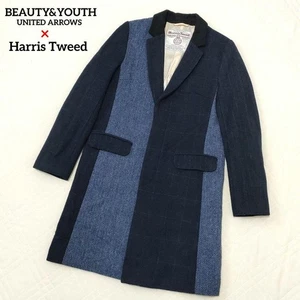 BEAUTY&YOUTH UNITED ARROWS Harris Tweed Chester Coat Herringbone Navy - Picture 1 of 11