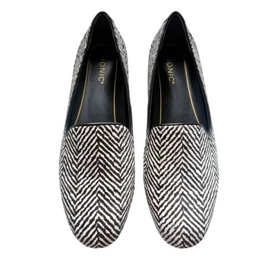 Mocasín Vionic Willa pelo de becerro espiga talla 11 negro blanco cebra animal print Foto 1 de 4