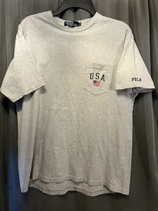 Vintage Polo by Ralph Lauren Single Stitch USA Gray Pocket T Shirt Size Medium - Picture 1 of 5