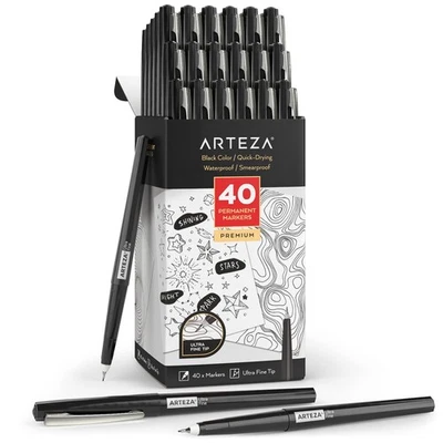 Permanent Markers Ultra Fine Tip 40 Black Quick Dry Water Resistant Office - Image 1 of 4