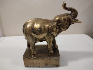 Vtg Elephant Brass Sculpture Decorative Boho Base Mounted Made In Hong Kong - Picture 1 of 19
