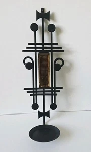 Sculptural Iron and orange glass wall candle holder Sconce Dantoft Denmark 41cm - Picture 1 of 16