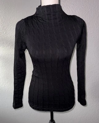Bella Seamless Black Ribbed Fleece Turtleneck Top Size Small Medium Foto 1 de 3