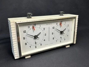 1970s JANTAR CHESS PAIRED CLOCK made in USSR Soviet Union white plastic case - Picture 1 of 10