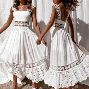 Damen Boho Spitze Maxi Kleid Cocktail Party Abend Sommer Strand Sommerklei % - Bild 1 von 12