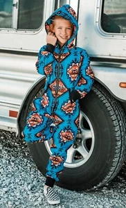 Ranch Dress'n Sedona One Piece Youth Kid Small Aztec Blue Zip Body Suit PJ NWT - Picture 1 of 2