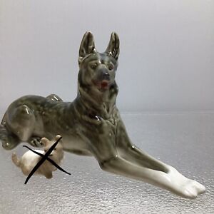 Porcellana Russa Lomonosov Imperial Figurina Statuetta Cane Dog Pastore Anni 70