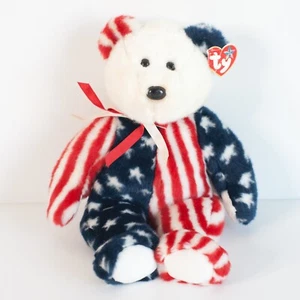 Ty Beanie Buddies 1999 Spangle Bear Red White Blue 14" Plush Patriotic July 4 - Picture 1 of 9
