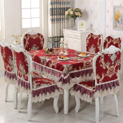 Chenille Rectangle Vintage Lace Tablecloth Events Round Dining Chair Cover - Image 1 of 4
