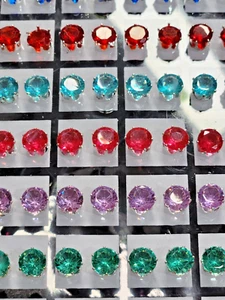 Crystal Stone Stud Earrings 925 Sterling Silver Womens Girls Jewellery 8-10MM UK - Picture 1 of 23