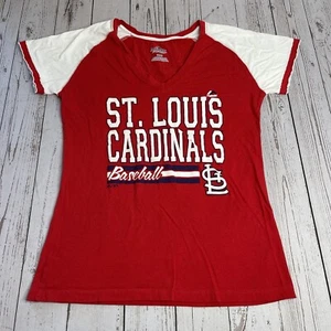Majestic St Louis Cardinals Baseball T Shirt Womens Medium Red V Neck MLB - Picture 1 of 8