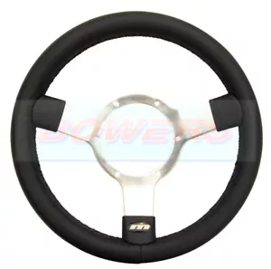 MOUNTNEY 12" INCH BLACK LEATHER STEERING WHEEL POLISHED SEMI-DISHED CENTRE - Picture 1 of 1