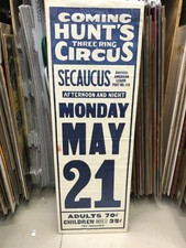 VINTAGE HUNT'S BROS. CIRCUS POSTER 14" BY 42" DATE SHEET SECAUCUS 70 CENT TICKET