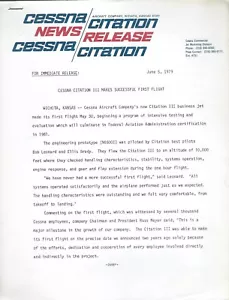 Cessna Citation II III - Press Releases - Specifications 1979 - 3 items (B537) - Bild 1 von 2