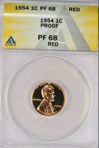 :1954 1C KEY-DATE LINCOLN-CENT PROOF ANACS PF 68 RD LOW-POP RARITY R4 TOP-POP - Picture 1 of 2