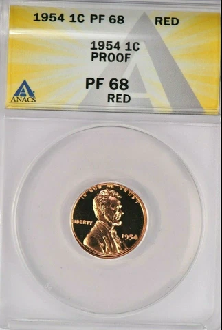 1954 1C KEY-DATE LINCOLN-CENT PROOF ANACS PF 68 RD LOW-POP RARITY R4 TOP-POP Cover