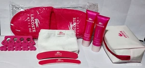 RARE LACOSTE TOUCH OF PINK BEAUTY SPA SET- SLIPPERS BODY LOTION SHOWER GEL FILES - Picture 1 of 17