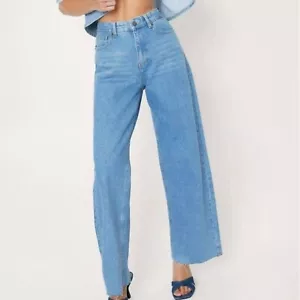 NASTY GAL High Waisted Wide Leg Slouchy Jeans Pants Raw Hem Plus Size 18 - Picture 1 of 13