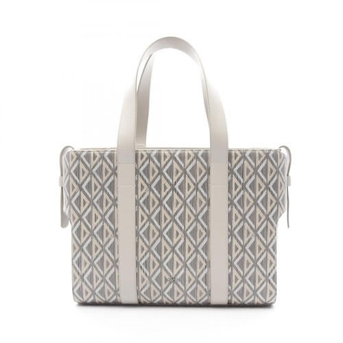 Christian Dior CD Diamond corolle tote borsetta tela pelle grigia usata donna