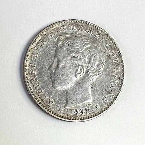 1895 PG-V Puerto Rico 20 Centavos silver, Alfonso XIII, KM#20, VF+ Cover