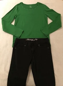 Gymboree Sz 12 Green Long sleeve Green Shirt and Black Crazy 8 Slim Jeans Set - Picture 1 of 10