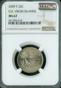 2009 P VIRGIN ISLAND QUARTER NGC MS67 PQ RARE MAC SPOTLESS . - Picture 1 of 2