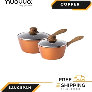 2pcs Non-Stick Induction Saucepan Set Copper Finish - 16cm, 18cm - By Nuovva - Picture 1 of 7