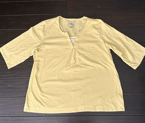 JMS T Shirt Women's Plus Size Top 3X Bright Yellow 3/4 Sleeve V-Neck - Picture 1 of 5
