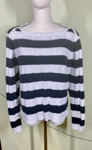 Chadwick's Womens Sz XL Navy White Striped Boat Neck Sweater Academia Preppy - Picture 1 of 8