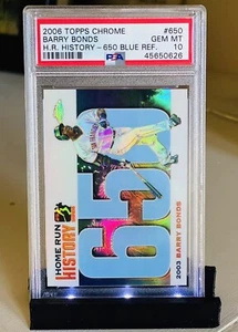 Barry Bonds HR #650Blue Refractor /100 POP 1 PSA 10 2006 Chrome HR History Chase - Picture 1 of 3