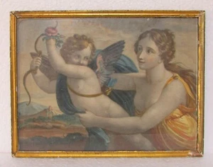 Old Vintage Wooden Framed Beautiful Lady With Angel Print Framed Collectible - Picture 1 of 8
