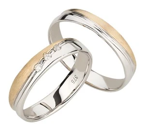 Trauringe 375 Gold Eheringe Weißgold Gelbgold bicolor 0,06 ct Diamanten Brillant - Bild 1 von 3