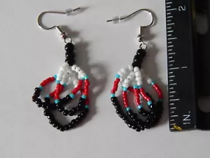 HANDMADE BEADED EARRINGS HANGING DROP 3 HOOP BOHO JEWELRY D-BACKS COLORS NEW - Picture 1 of 5