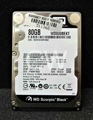 WD800BEKT Western Digital 80GB 7200RPM 3Gbps 2.5" SATA Laptop Hard Drive - Image 1 of 2
