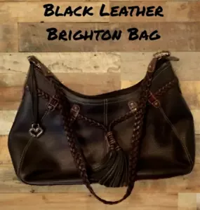 Brighton Gorgeous Black Pebbled Leather Hobo Braided Strap Shoulder Bag - Picture 1 of 7