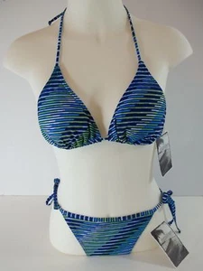 Island World Juniors 2pc Bikini Blue Multi Striped S or M - Picture 1 of 3