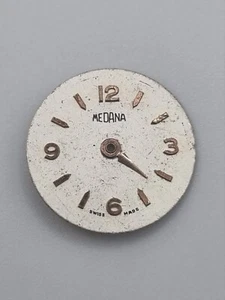 Pequeña esfera de reloj Medana de metal tono plateado circular para piezas/reparaciones 15,49 mm - Imagen 1 de 5