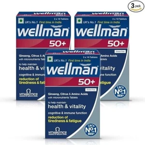 3 X Wellman 50+ Multivitamin Tablets for Men Support Health & Vitality 30Tabs - Picture 1 of 7