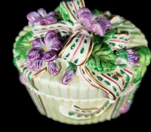 Fitz and Foyd Oval Jewelry Trinket Dish Flowers and Bows - Picture 1 of 9