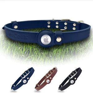 Luxury Leather Dog Collar with Airtag Holder - Top-Grain Leather Natural Pet ... - Picture 1 of 7