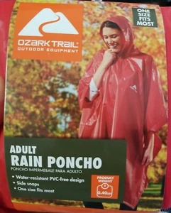 Ozark Trail Rain Poncho Adult Brilliant Red One Size Side Snaps with Hood New - Picture 1 of 2