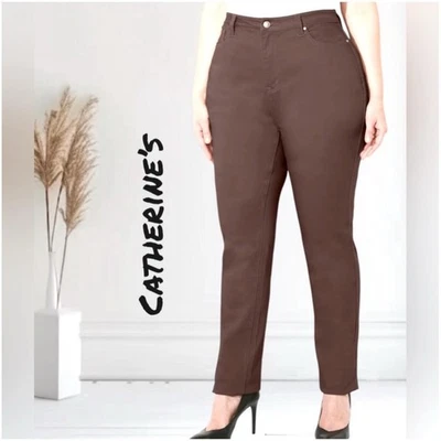 Catherine's Women's 30W Brown Curvy Fit Stretch Cotton Blend Pants - Imagem 1 de 4